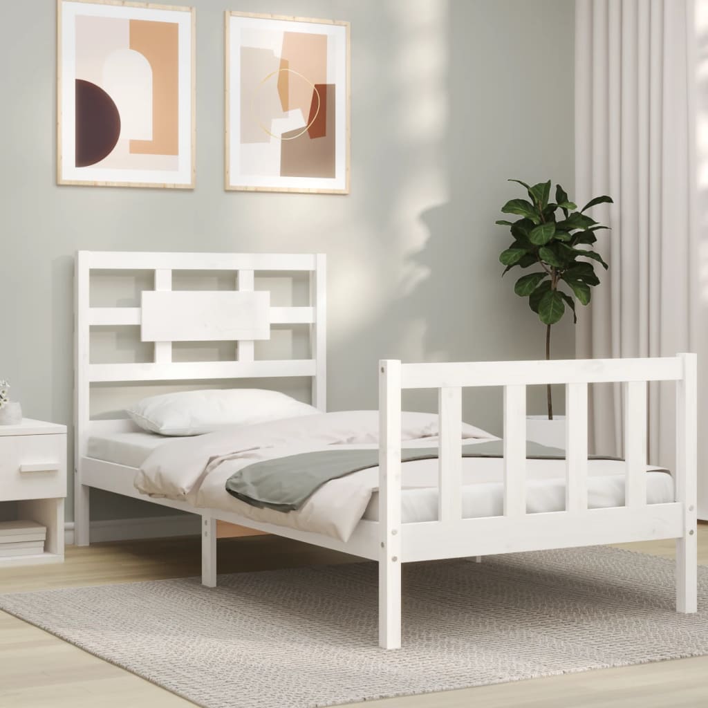 Bed Frame with Headboard White 92x187 cm Single Size Solid Wood