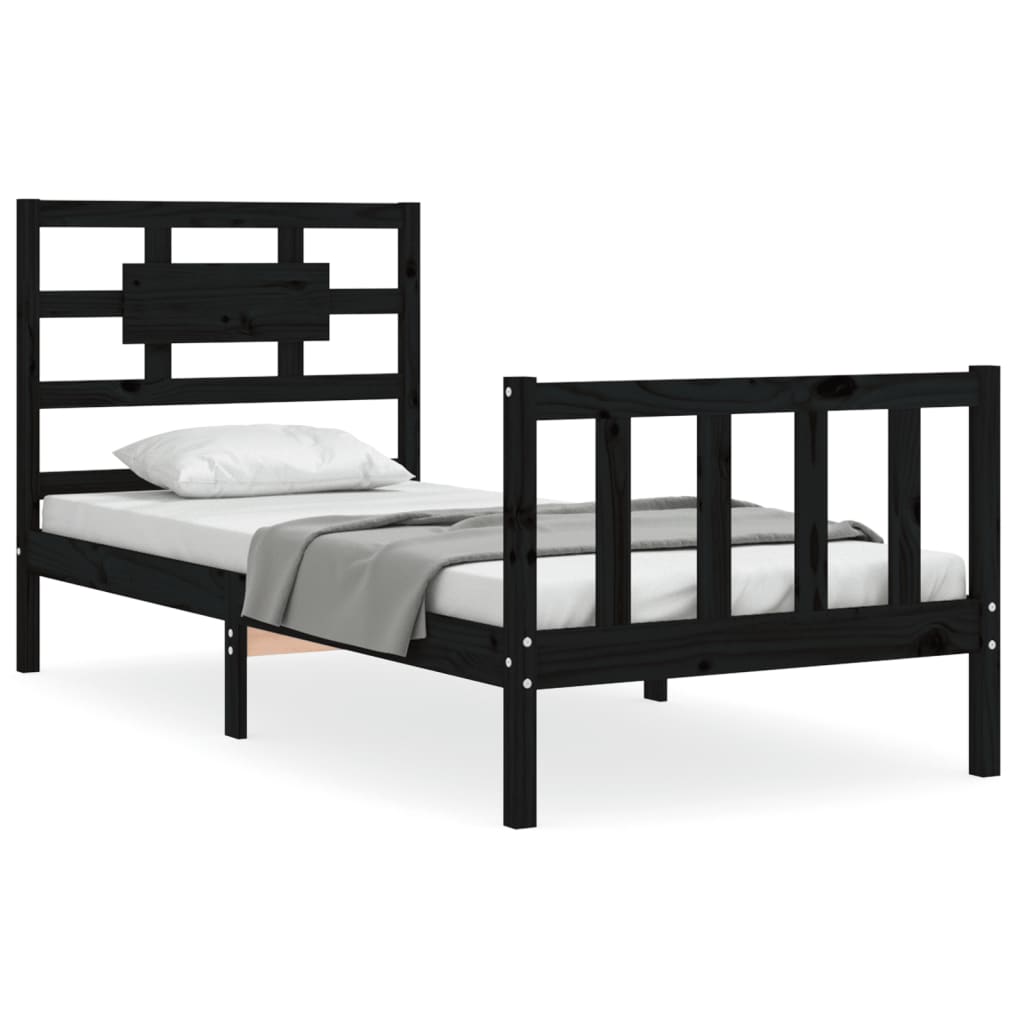 Bed Frame with Headboard Black 92x187 cm Single Size Solid Wood