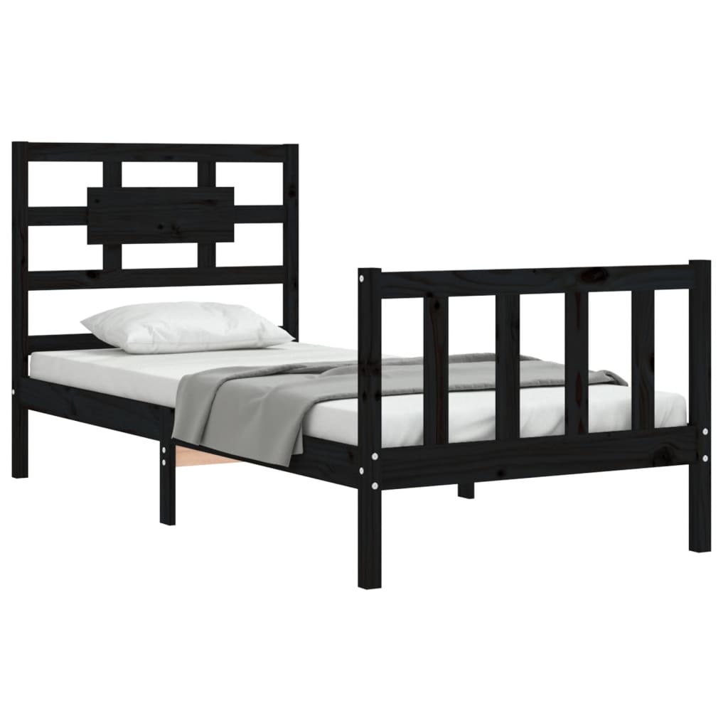 Bed Frame with Headboard Black 92x187 cm Single Size Solid Wood