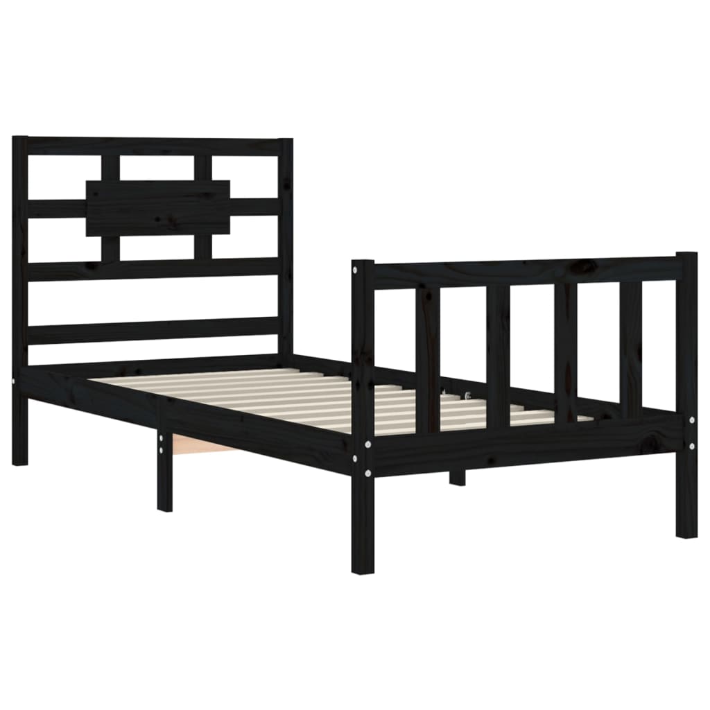 Bed Frame with Headboard Black 92x187 cm Single Size Solid Wood