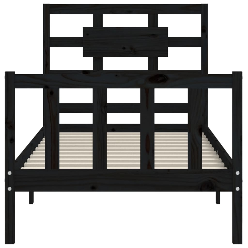 Bed Frame with Headboard Black 92x187 cm Single Size Solid Wood