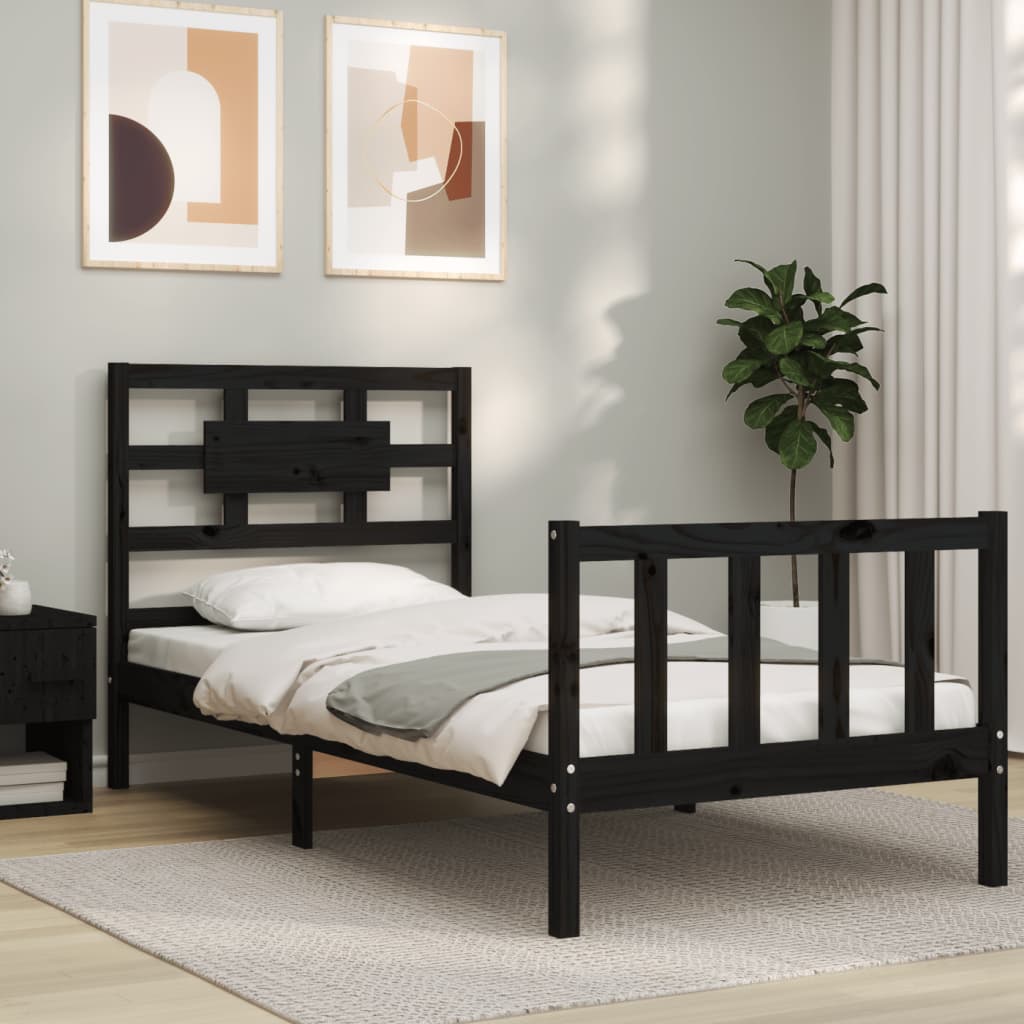 Bed Frame with Headboard Black 92x187 cm Single Size Solid Wood