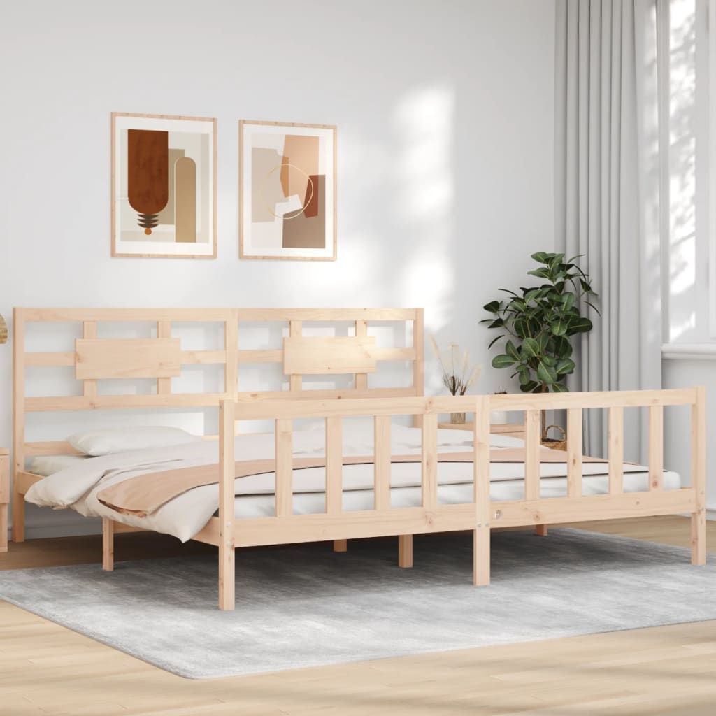 Bed Frame with Headboard 183x203 cm King Solid Wood