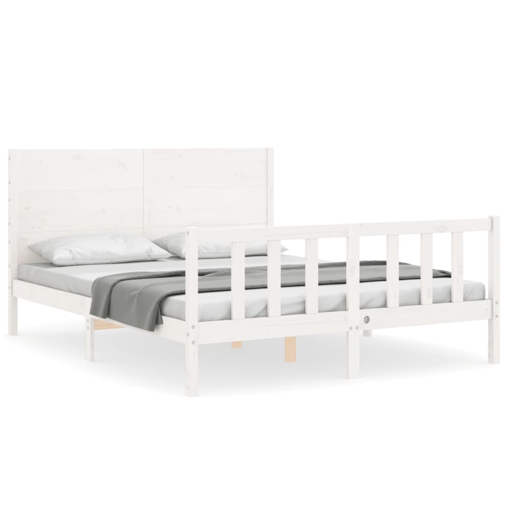 Bed Frame with Headboard White 153x203 cm Queen Solid Wood