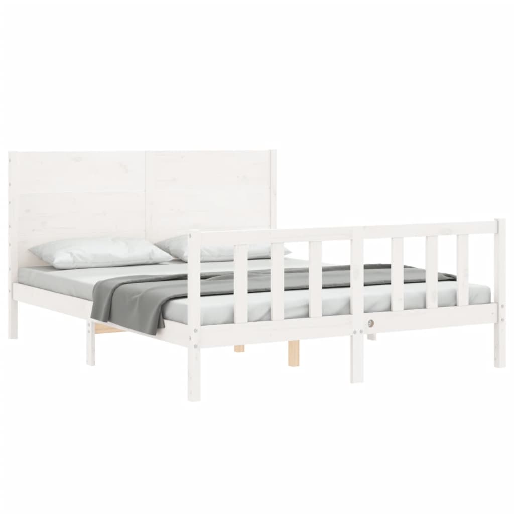 Bed Frame with Headboard White 153x203 cm Queen Solid Wood