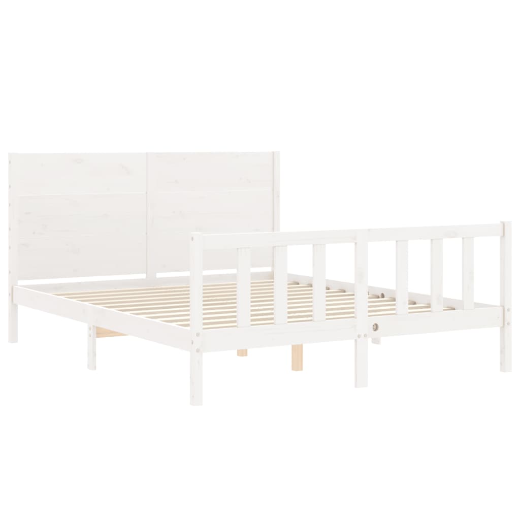 Bed Frame with Headboard White 153x203 cm Queen Solid Wood