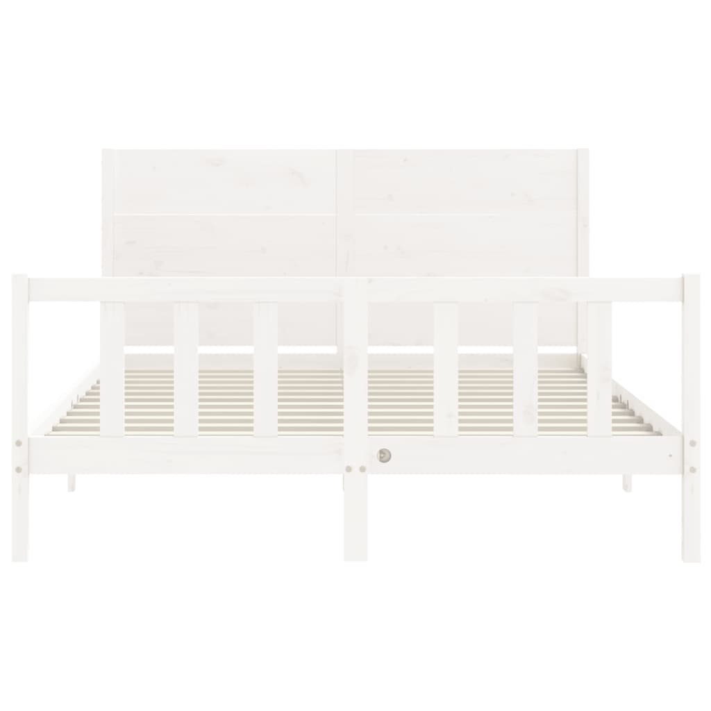 Bed Frame with Headboard White 153x203 cm Queen Solid Wood