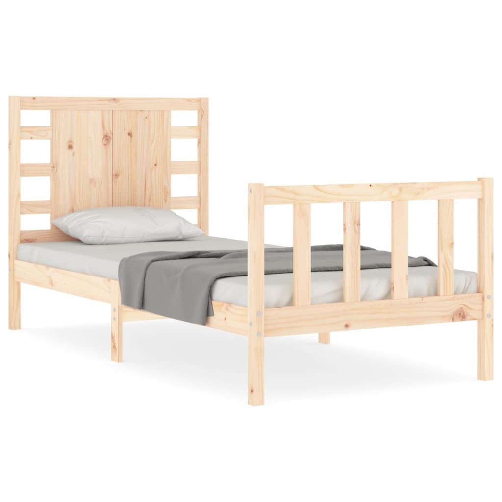 Bed Frame with Headboard 92x187 cm Single Size Solid Wood