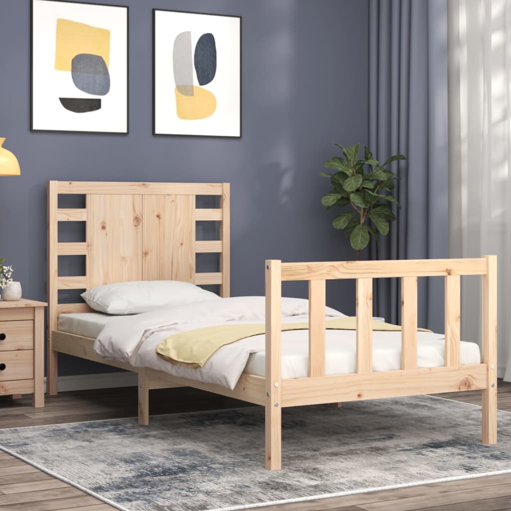 Bed Frame with Headboard 92x187 cm Single Size Solid Wood