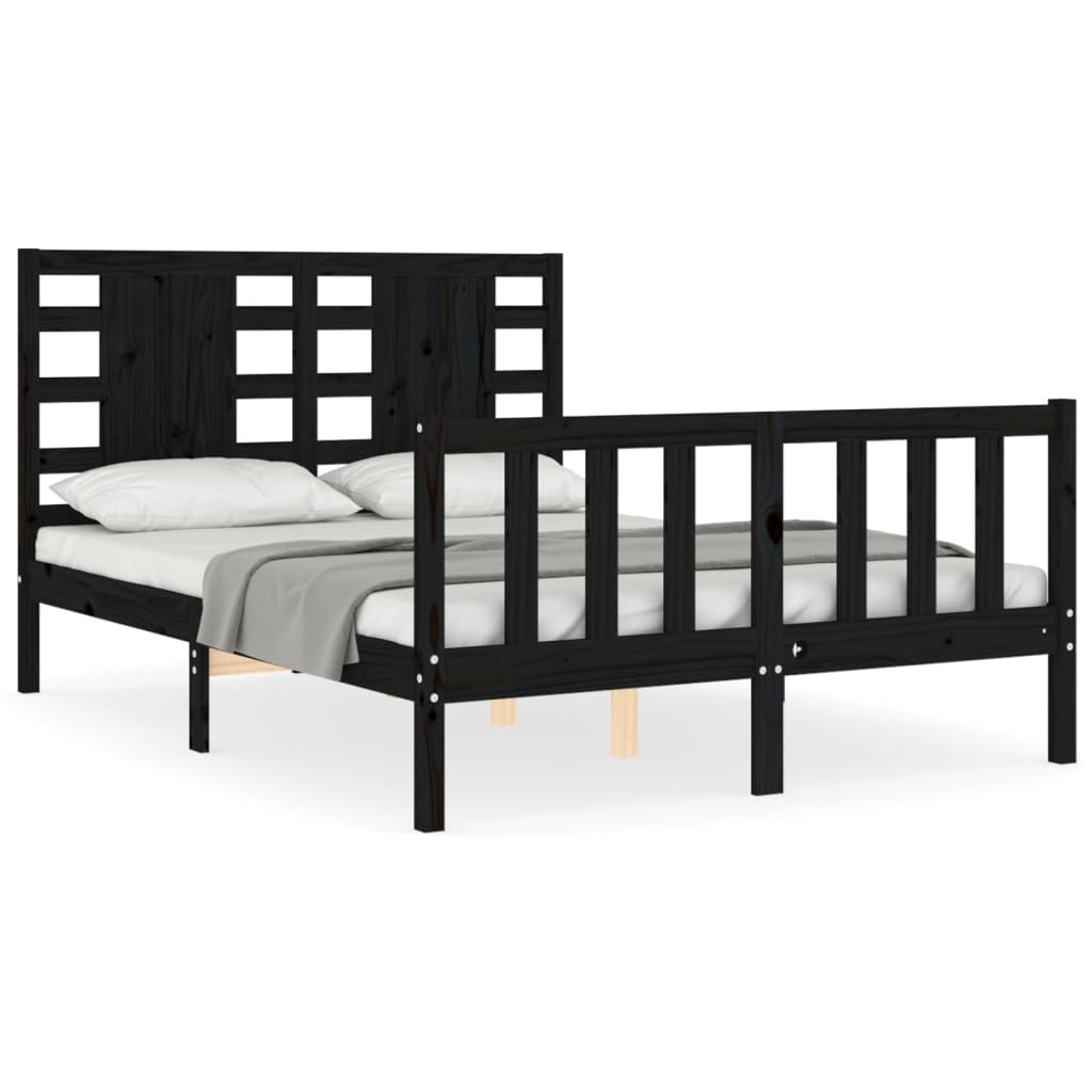 Bed Frame with Headboard Black 137x187 cm Double Solid Wood