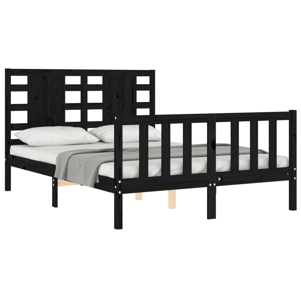 Bed Frame with Headboard Black 137x187 cm Double Solid Wood