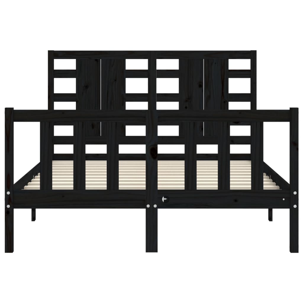 Bed Frame with Headboard Black 137x187 cm Double Solid Wood