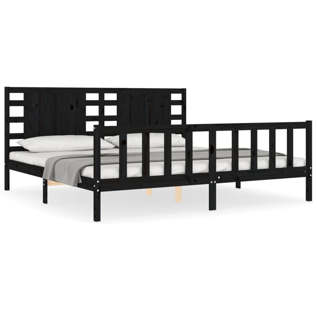 Bed Frame with Headboard Black 183x203 cm King Solid Wood