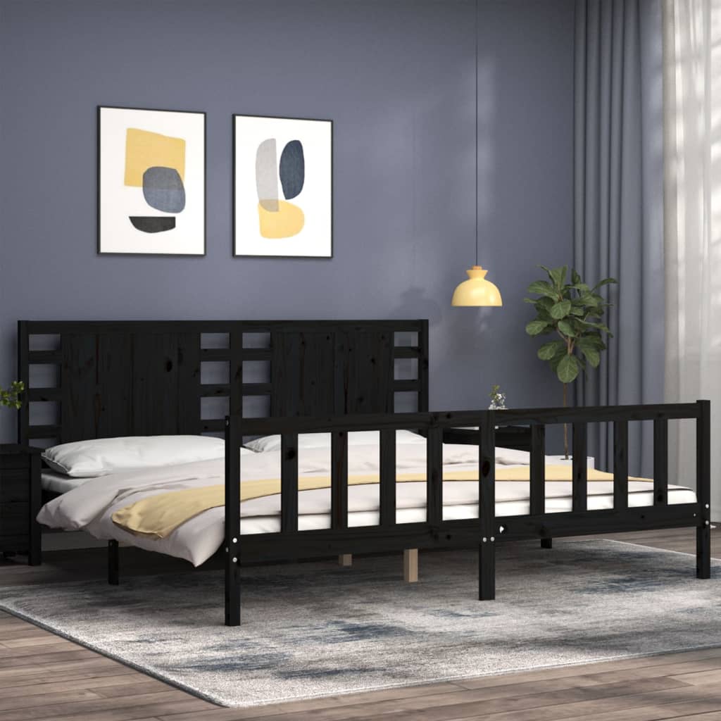 Bed Frame with Headboard Black 183x203 cm King Solid Wood