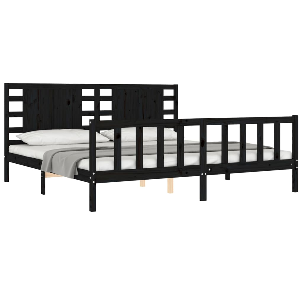 Bed Frame with Headboard Black 183x203 cm King Solid Wood