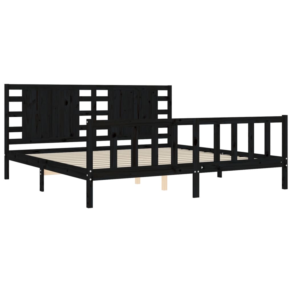 Bed Frame with Headboard Black 183x203 cm King Solid Wood