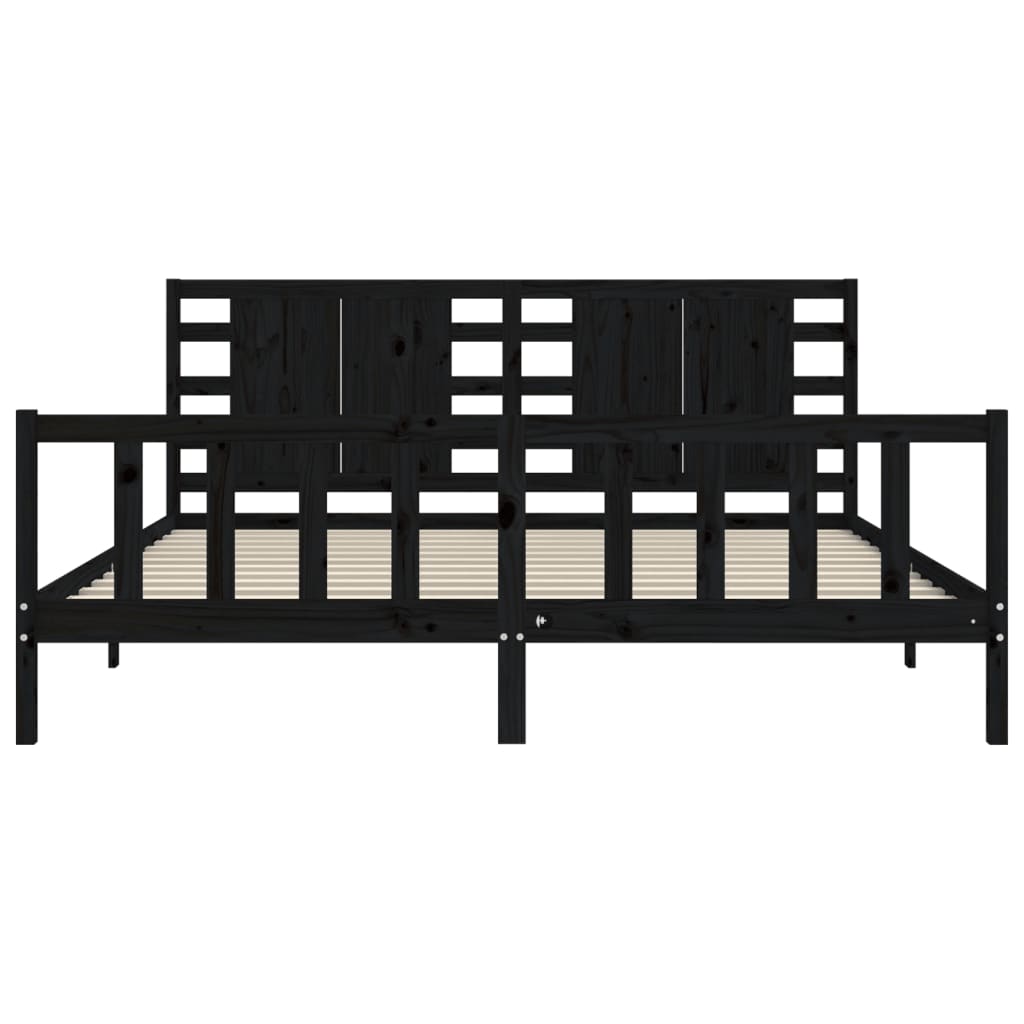 Bed Frame with Headboard Black 183x203 cm King Solid Wood