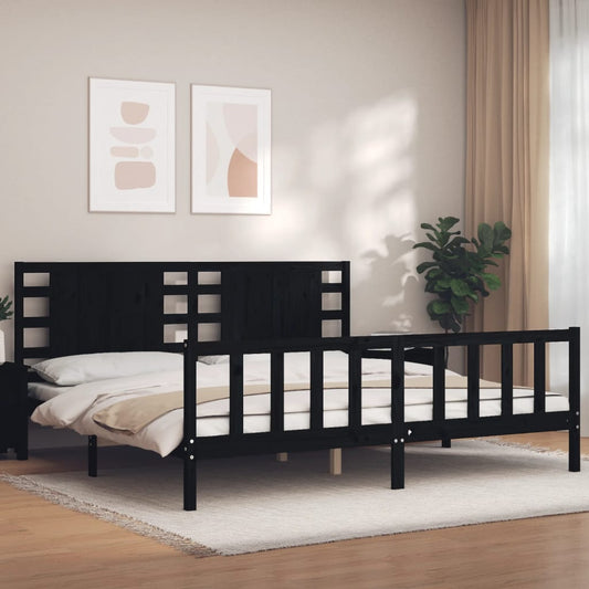 Bed Frame with Headboard Black 183x203 cm King Solid Wood