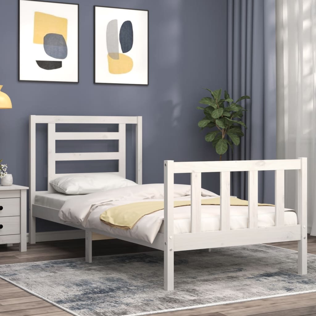 Bed Frame with Headboard White 92x187 cm Single Size Solid Wood