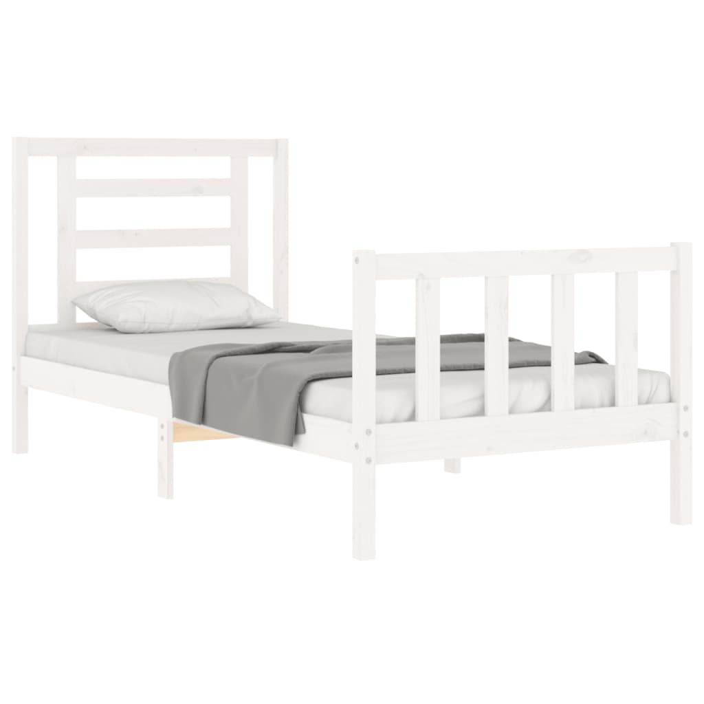 Bed Frame with Headboard White 92x187 cm Single Size Solid Wood