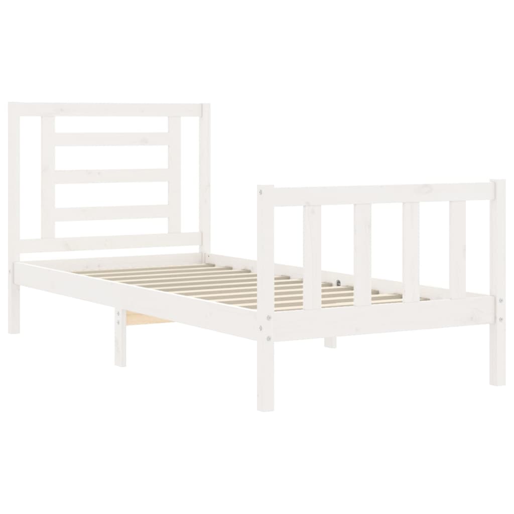 Bed Frame with Headboard White 92x187 cm Single Size Solid Wood