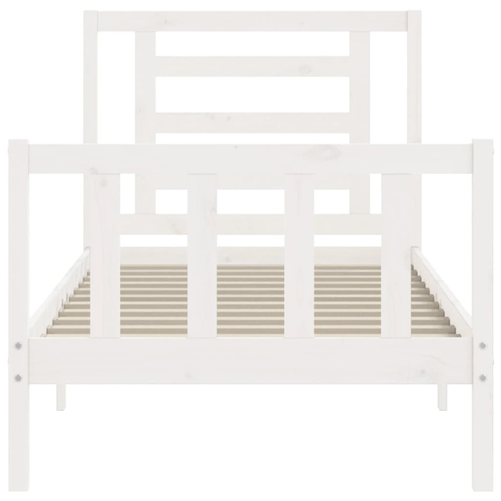 Bed Frame with Headboard White 92x187 cm Single Size Solid Wood