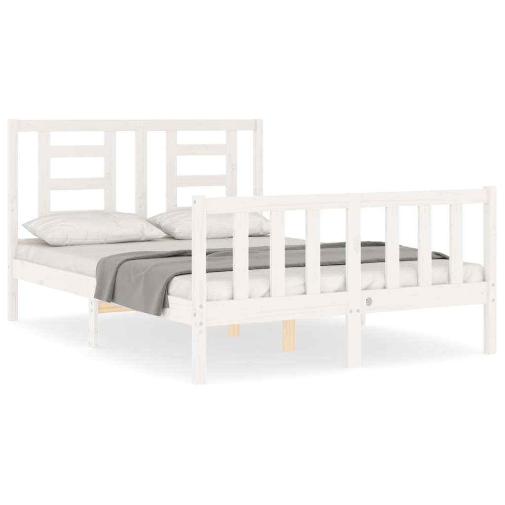 Bed Frame with Headboard White 137x187 cm Double Solid Wood