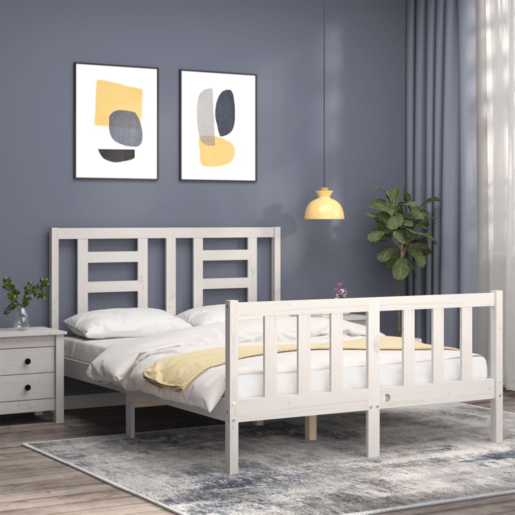 Bed Frame with Headboard White 137x187 cm Double Solid Wood