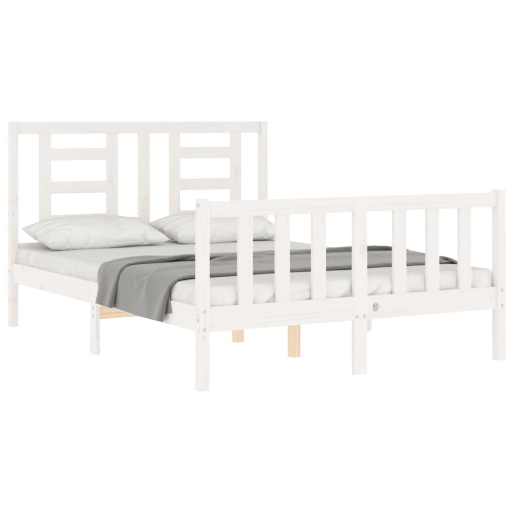 Bed Frame with Headboard White 137x187 cm Double Solid Wood