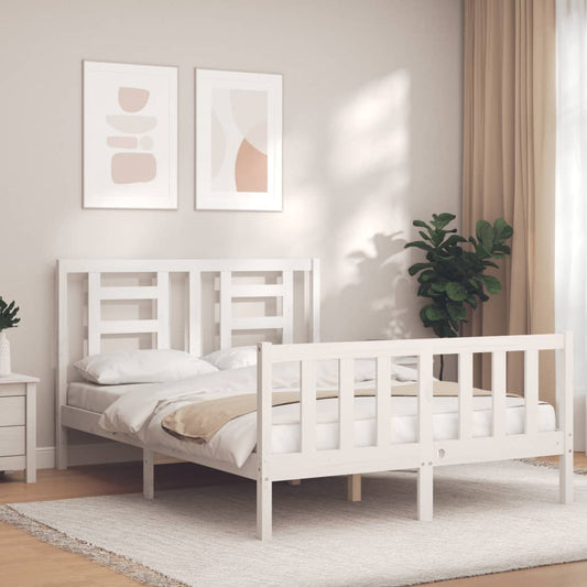 Bed Frame with Headboard White 137x187 cm Double Solid Wood