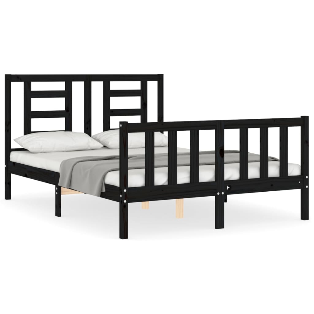 Bed Frame with Headboard Black 137x187 cm Double Solid Wood