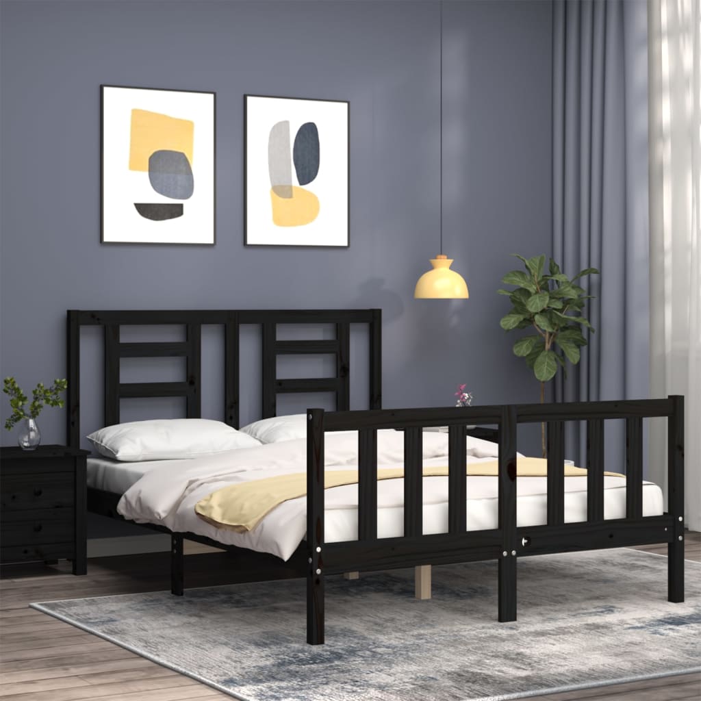 Bed Frame with Headboard Black 137x187 cm Double Solid Wood