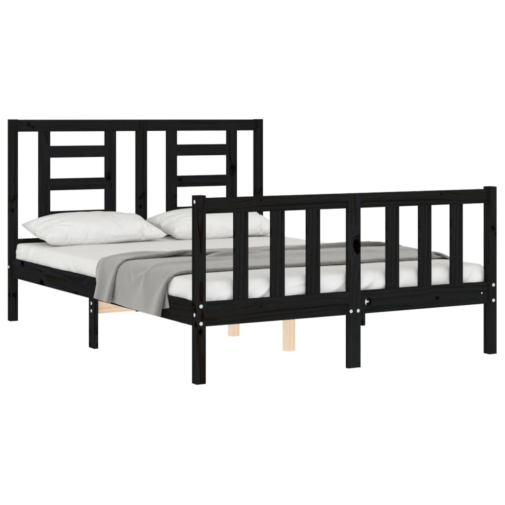 Bed Frame with Headboard Black 137x187 cm Double Solid Wood