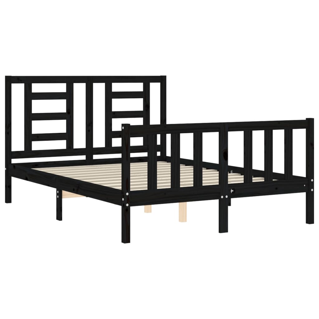 Bed Frame with Headboard Black 137x187 cm Double Solid Wood