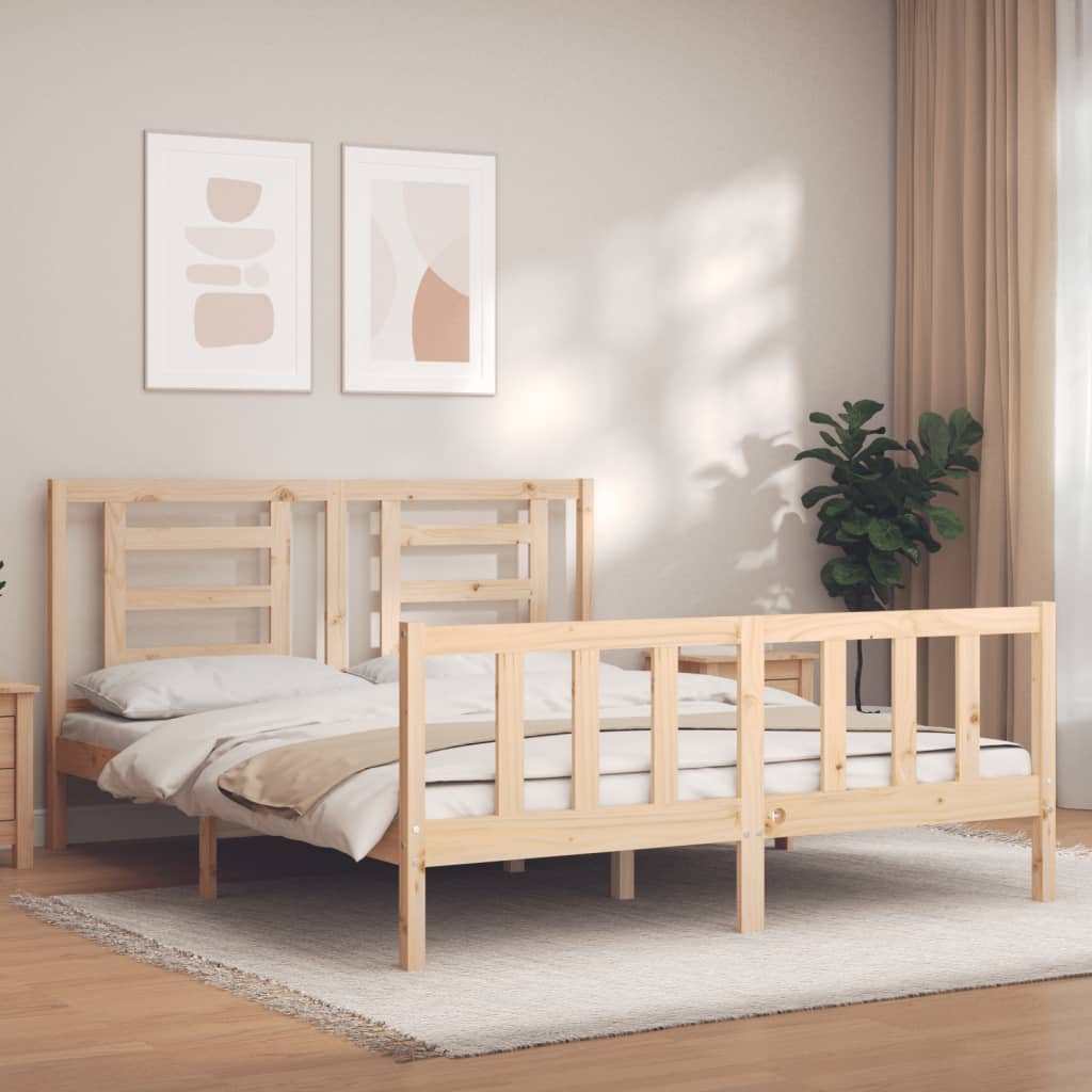 Bed Frame with Headboard 153x203 cm Queen Solid Wood