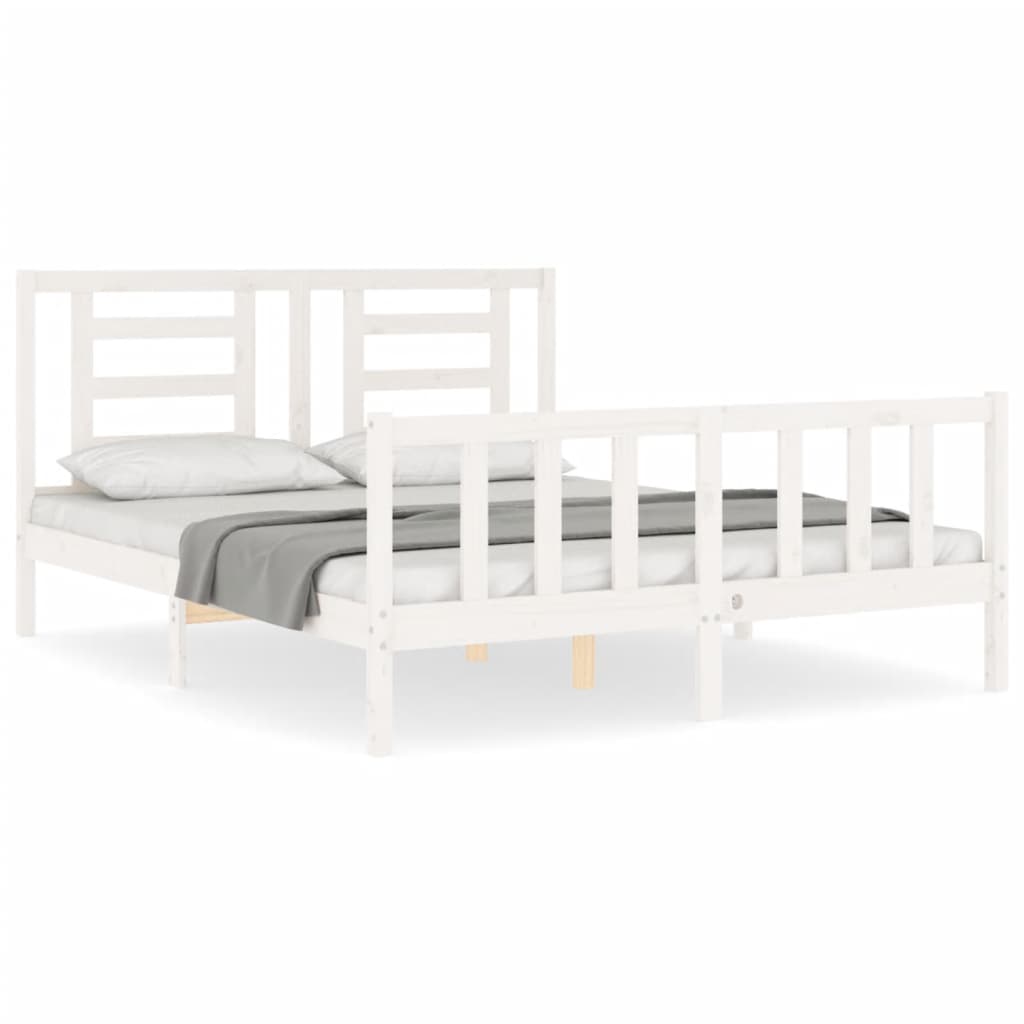 Bed Frame with Headboard White 153x203 cm Queen Solid Wood