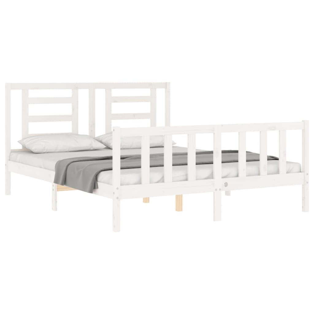 Bed Frame with Headboard White 153x203 cm Queen Solid Wood