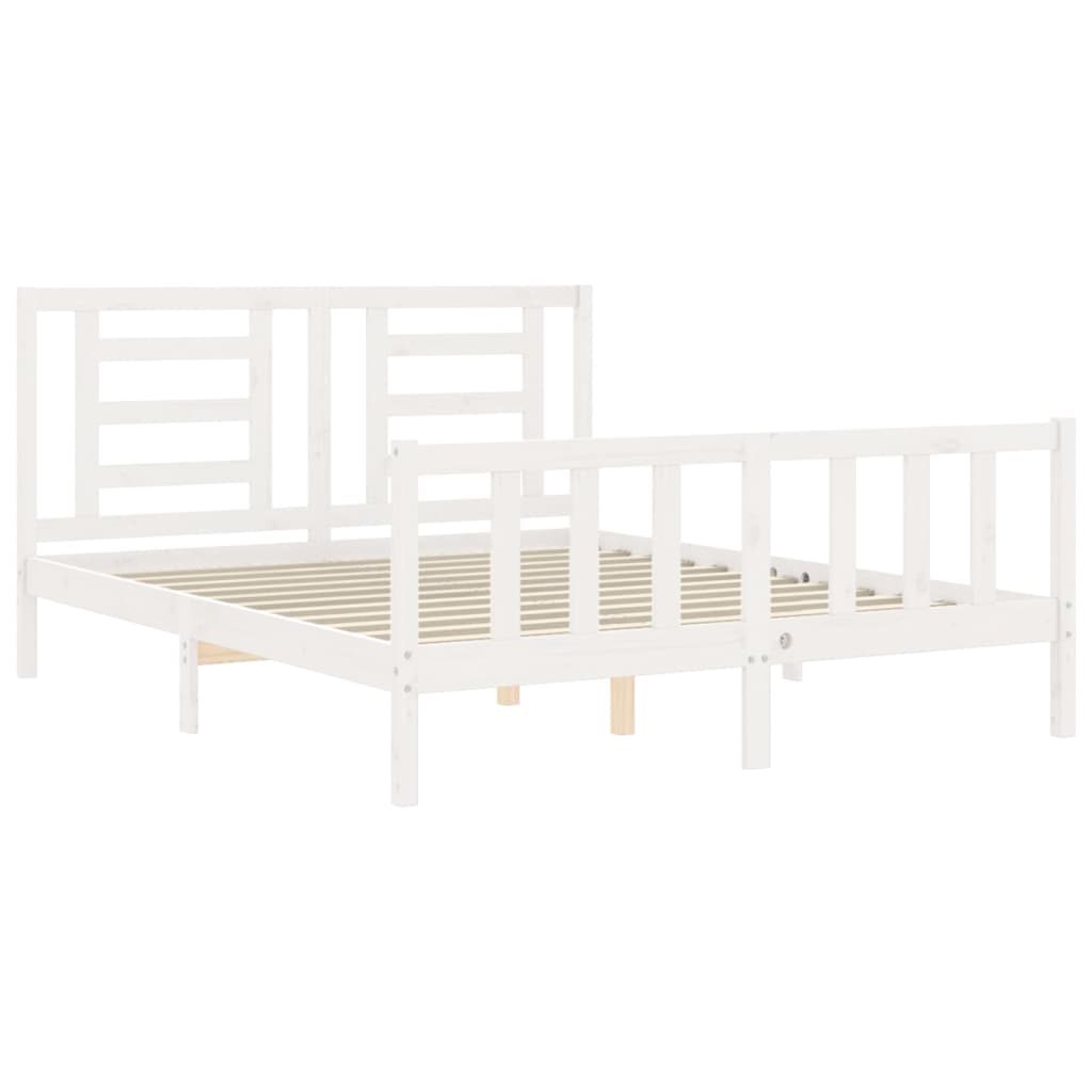 Bed Frame with Headboard White 153x203 cm Queen Solid Wood