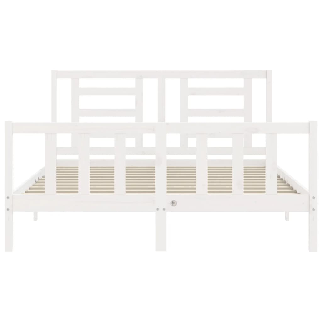 Bed Frame with Headboard White 153x203 cm Queen Solid Wood