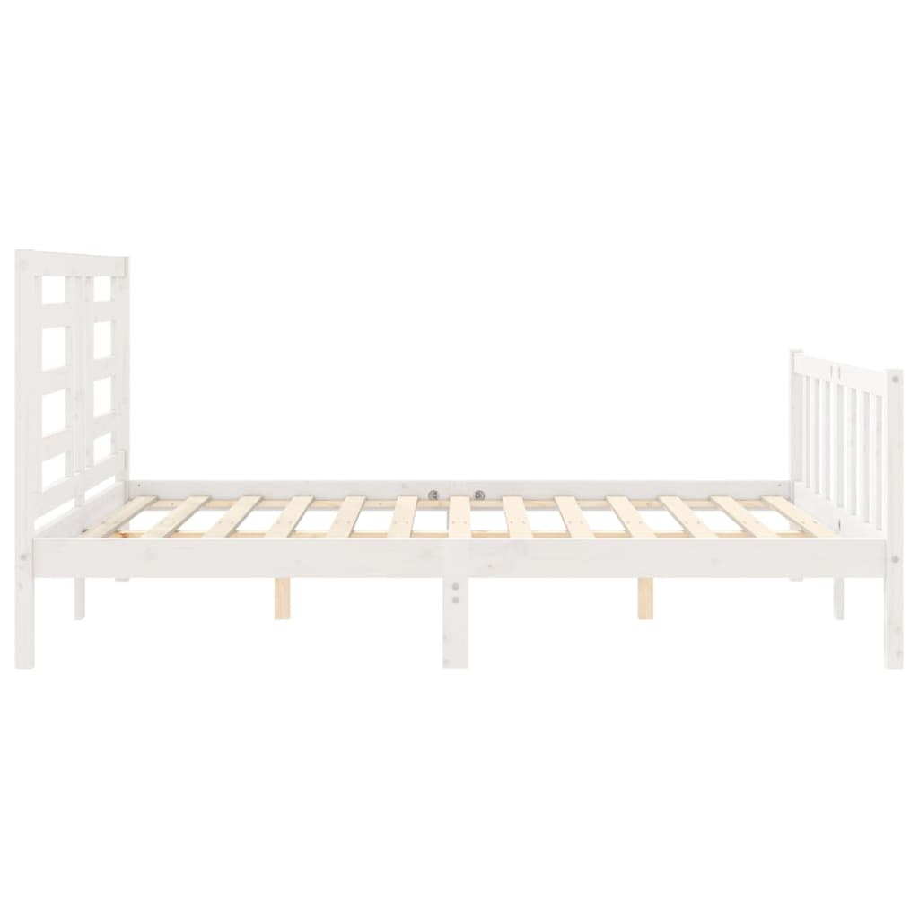 Bed Frame with Headboard White 153x203 cm Queen Solid Wood