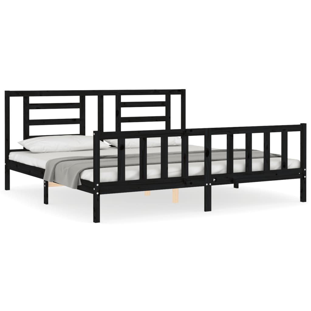 Bed Frame with Headboard Black 183x203 cm King Solid Wood