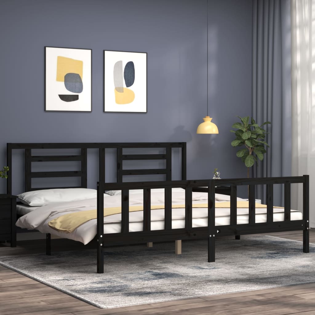 Bed Frame with Headboard Black 183x203 cm King Solid Wood