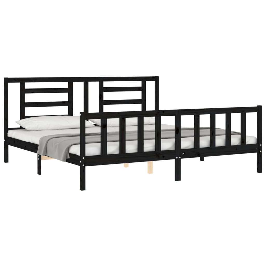 Bed Frame with Headboard Black 183x203 cm King Solid Wood