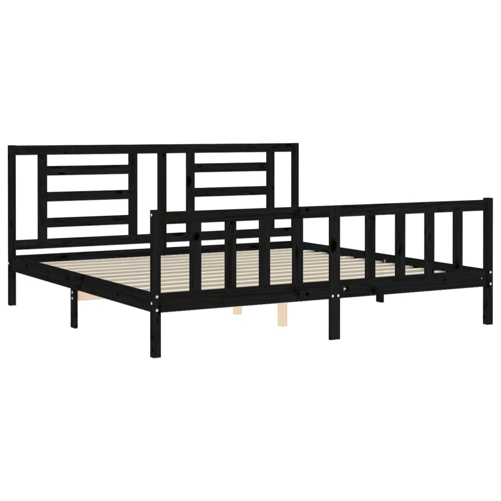 Bed Frame with Headboard Black 183x203 cm King Solid Wood