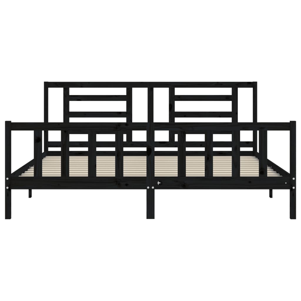 Bed Frame with Headboard Black 183x203 cm King Solid Wood