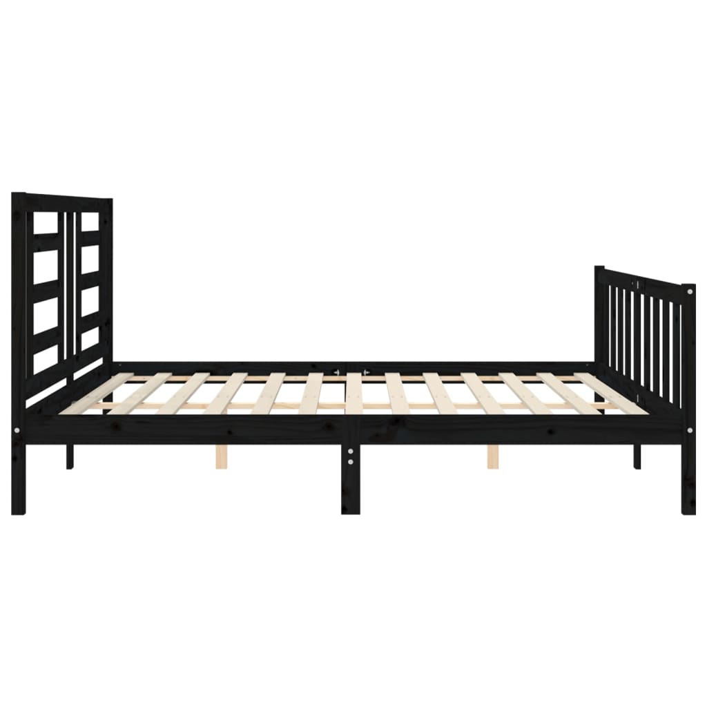 Bed Frame with Headboard Black 183x203 cm King Solid Wood