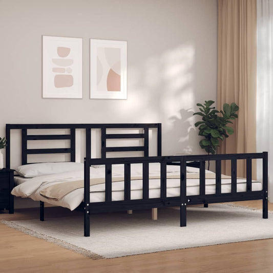 Bed Frame with Headboard Black 183x203 cm King Solid Wood