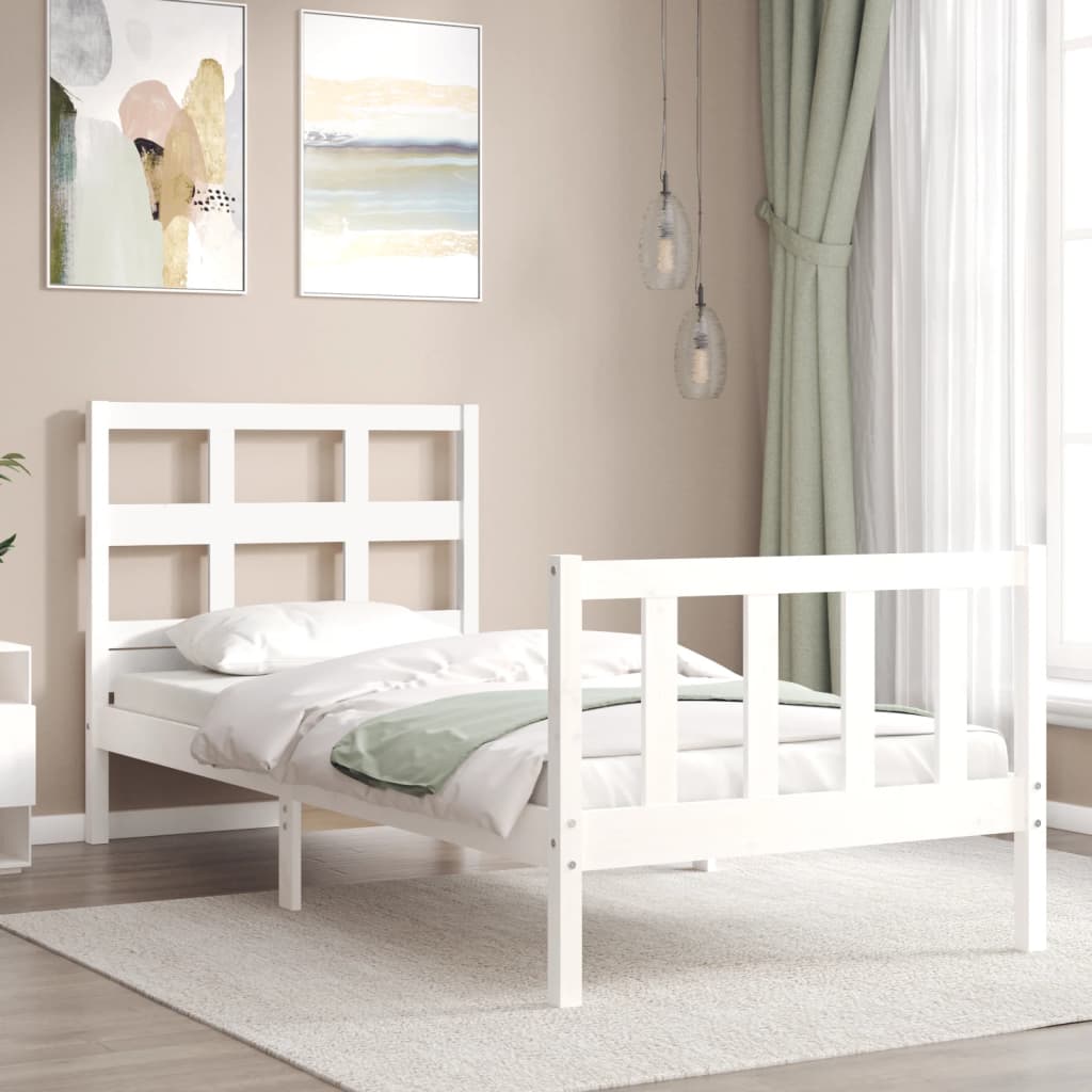 Bed Frame with Headboard White 92x187 cm Single Size Solid Wood