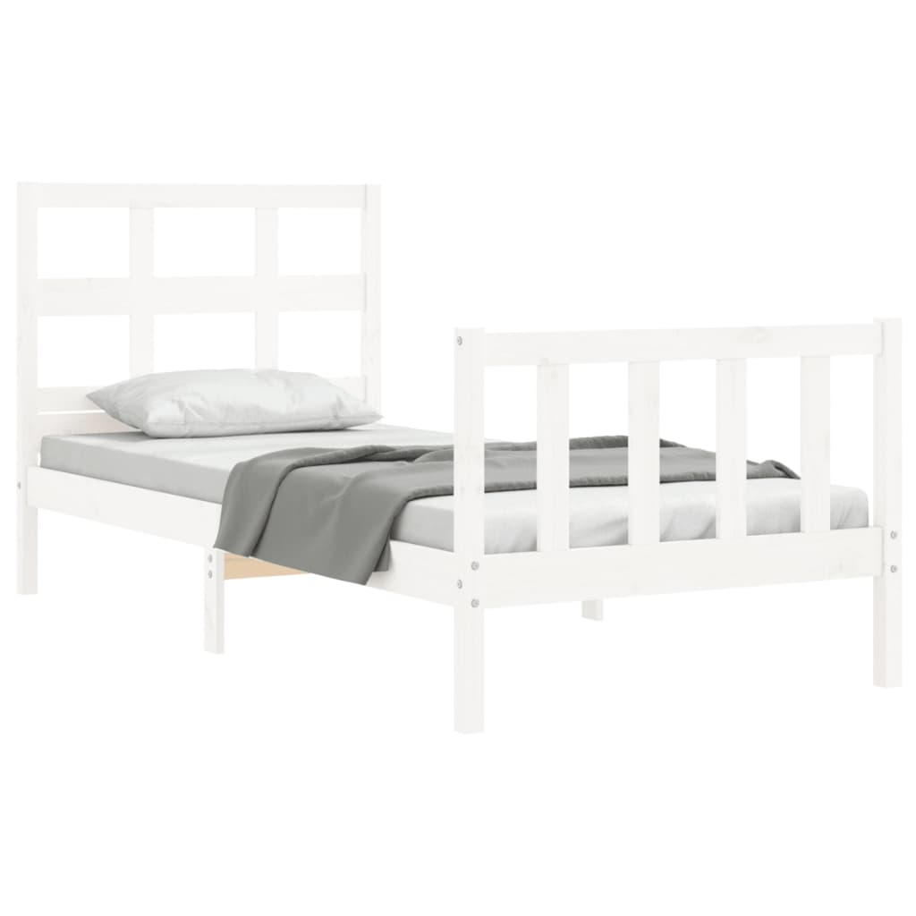 Bed Frame with Headboard White 92x187 cm Single Size Solid Wood