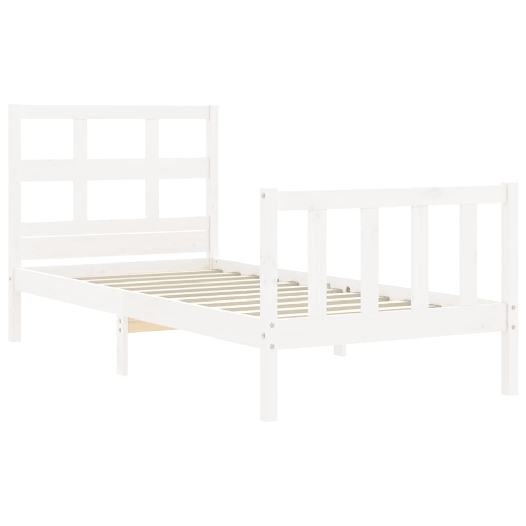 Bed Frame with Headboard White 92x187 cm Single Size Solid Wood